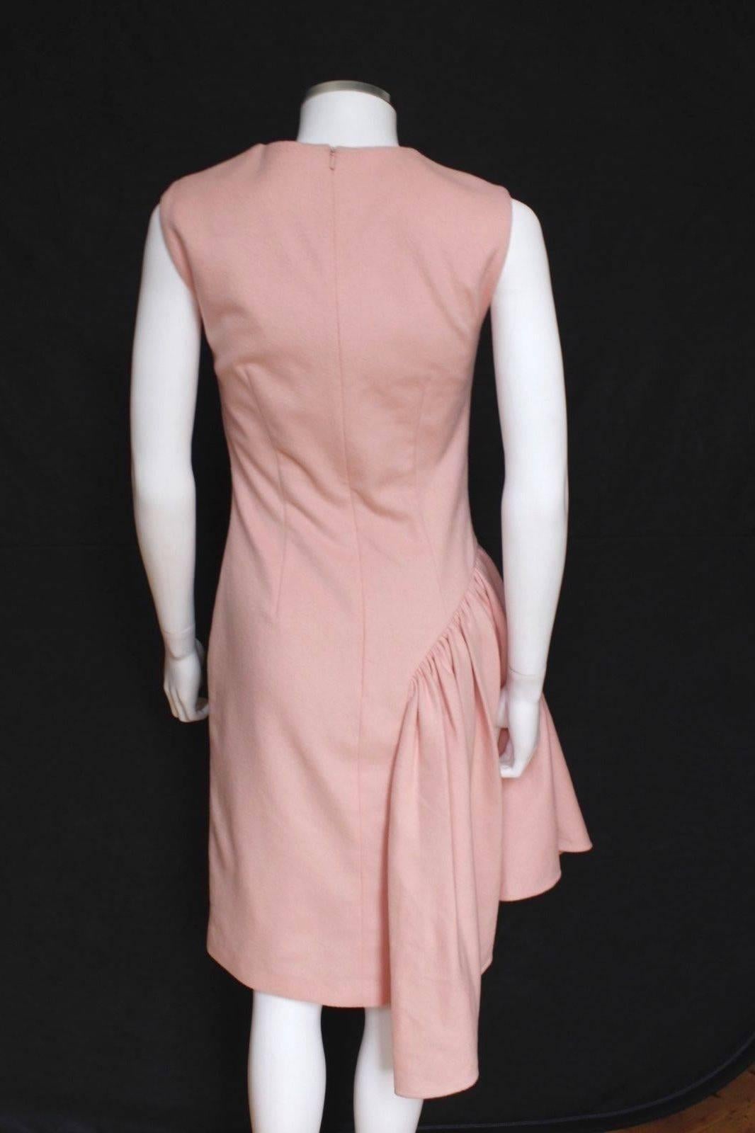 Women's Simone Rocha Pink Wool Felt Asymmetric Ruffle Dress uk 10 This sleeveless wool f For Sale