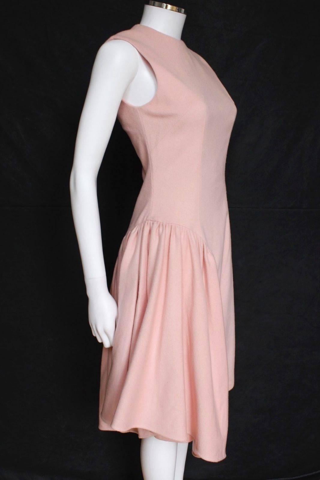 Simone Rocha Pink Wool Felt Asymmetric Ruffle Dress uk 10 This sleeveless wool f In New Condition For Sale In London, GB