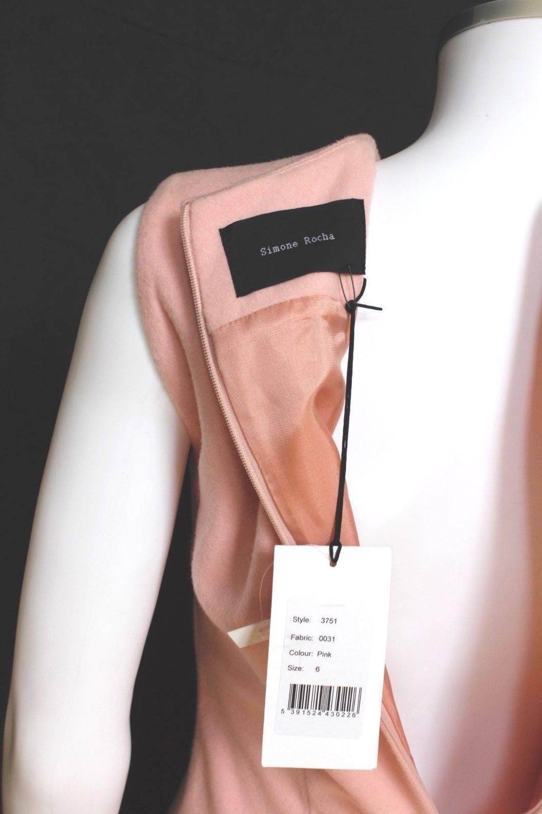 Simone Rocha Pink Wool Felt Asymmetric Ruffle Dress uk 10 This sleeveless wool f For Sale 2