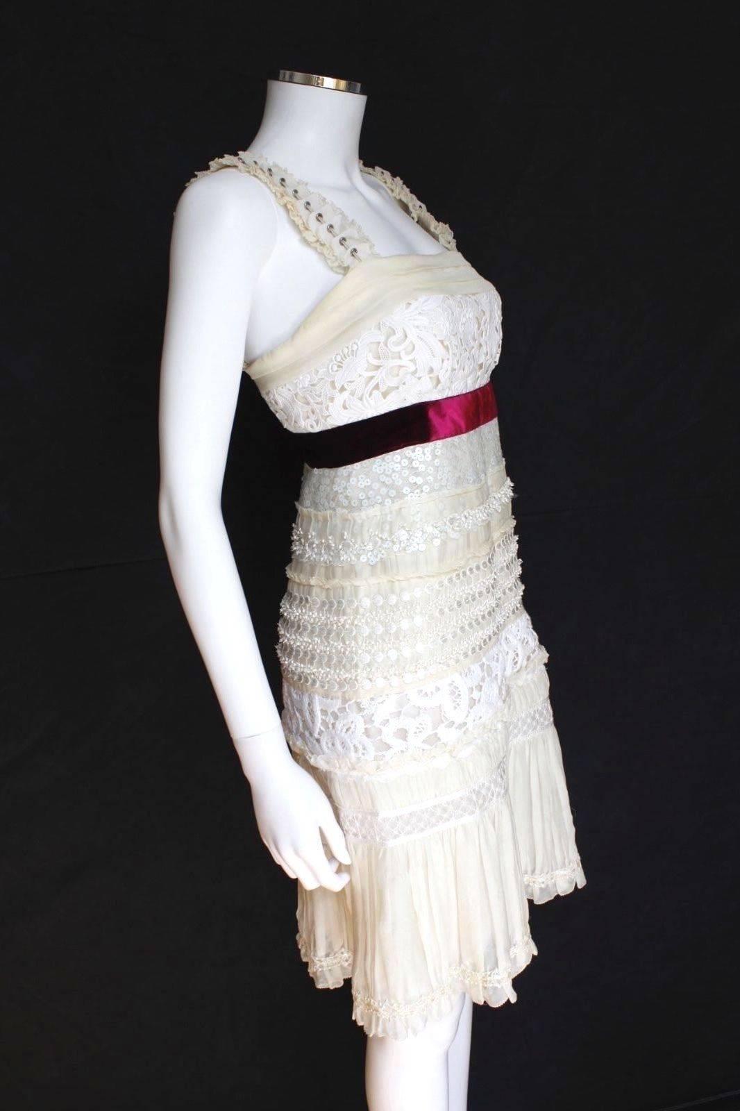 Gray New LOUIS VUITTON 2006 Cream Lace Embroidered Sequin Dress F36 uk 8  