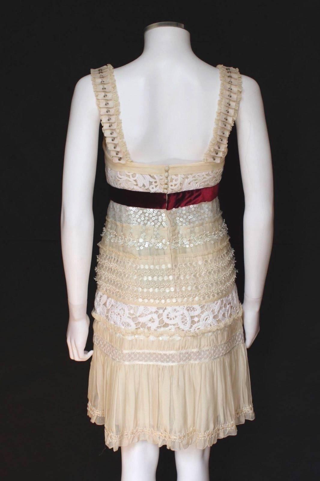 New LOUIS VUITTON 2006 Cream Lace Embroidered Sequin Dress F36 uk 8   In Excellent Condition In London, GB