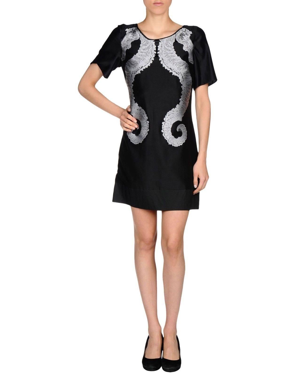 New Helmut Lang black seahorse printed shift dress US 4 UK 8  For Sale 1