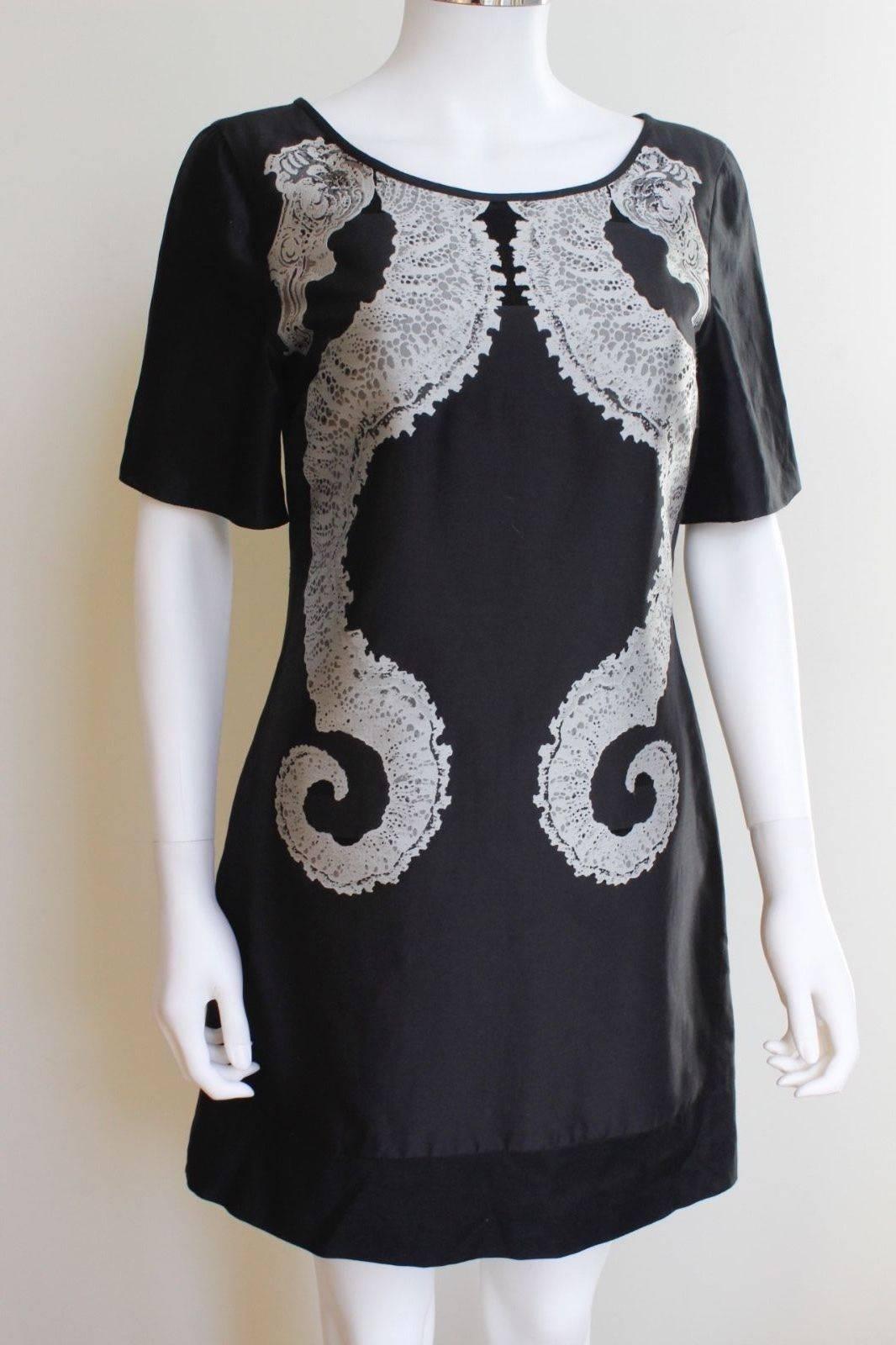 New Helmut Lang black seahorse printed shift dress US 4 UK 8  In New Condition For Sale In London, GB