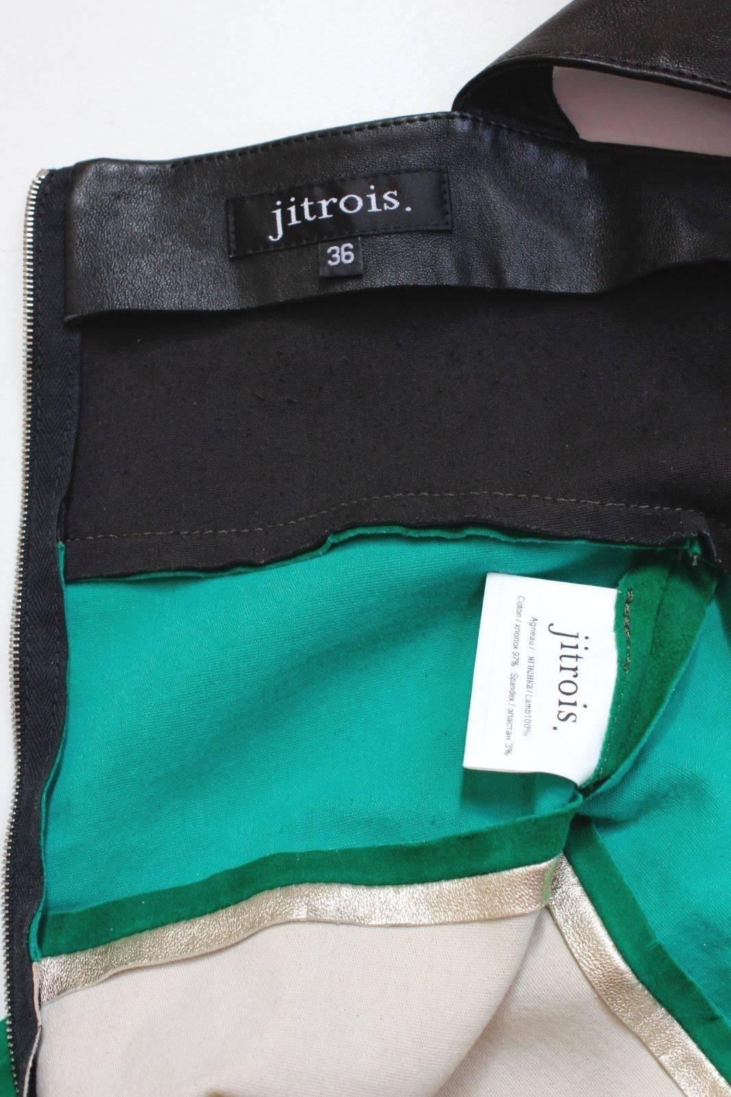 Jitrois Black Green Suede Leather Dress F36 UK 8   In Excellent Condition In London, GB