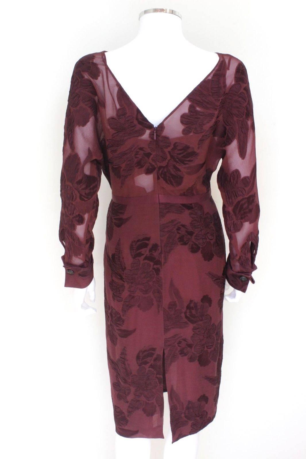 Brown Gucci A/W 2012 Catwalk Burgundy Floral Sheer Dress It 38 UK 6 