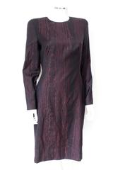 ALEXANDER MCQUEEN Burgundy Black Wool-Crepe Dress It 46 uk 12-14