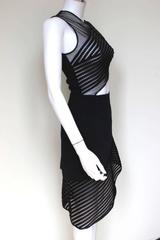 David Koma Sheer Panel Leather Trim Asymmetric Hem Dress UK8-6