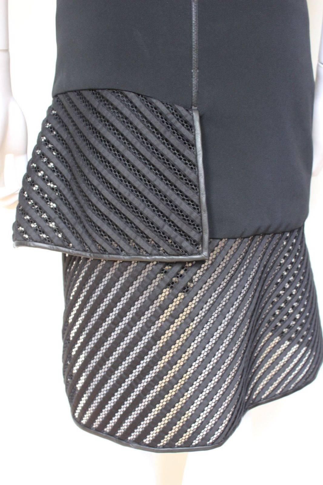 David Koma Sheer Panel Leather Trim Asymmetric Hem Dress UK8-6  For Sale 1