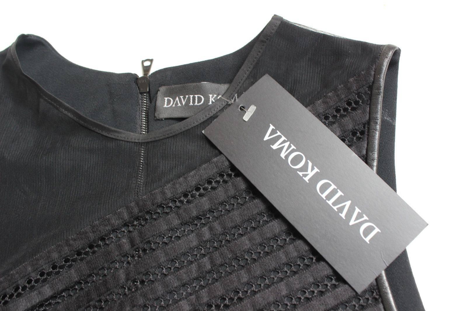 Women's David Koma Sheer Panel Leather Trim Asymmetric Hem Dress UK8-6  For Sale