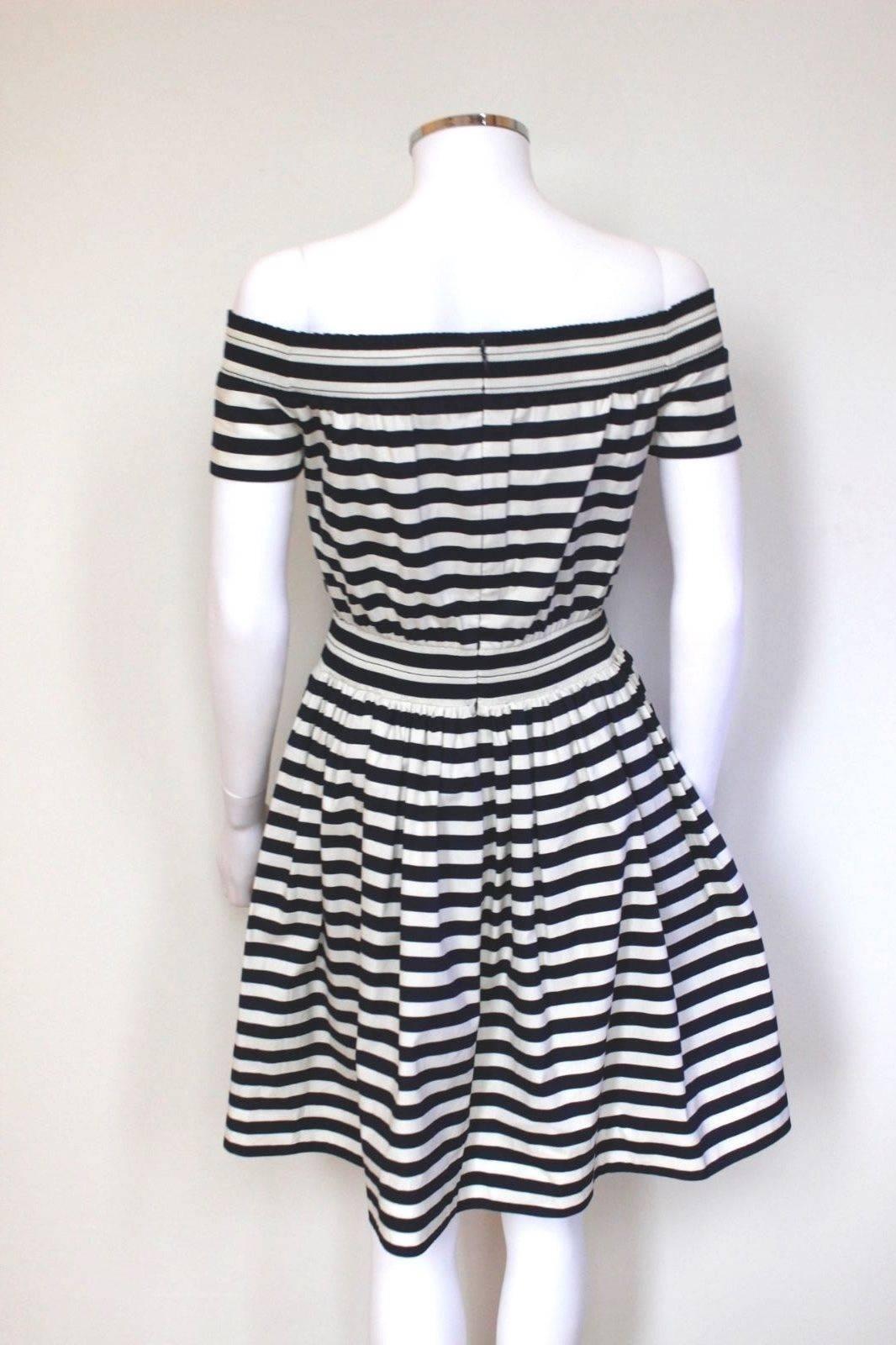 Black New Prada Cotton Navy striped Dress 42 uk 10   For Sale