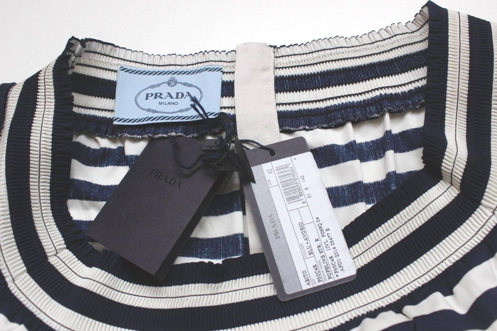 New Prada Cotton Navy striped Dress 42 uk 10   For Sale 1