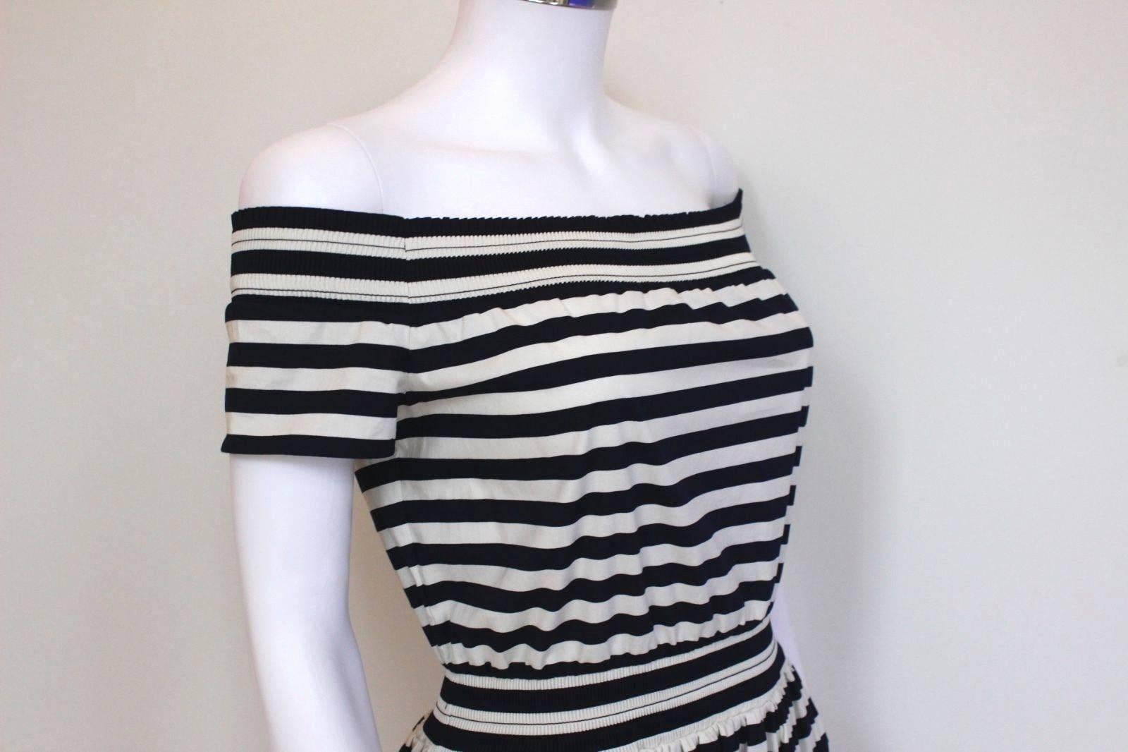 New Prada Cotton Navy striped Dress 42 uk 10   In New Condition For Sale In London, GB