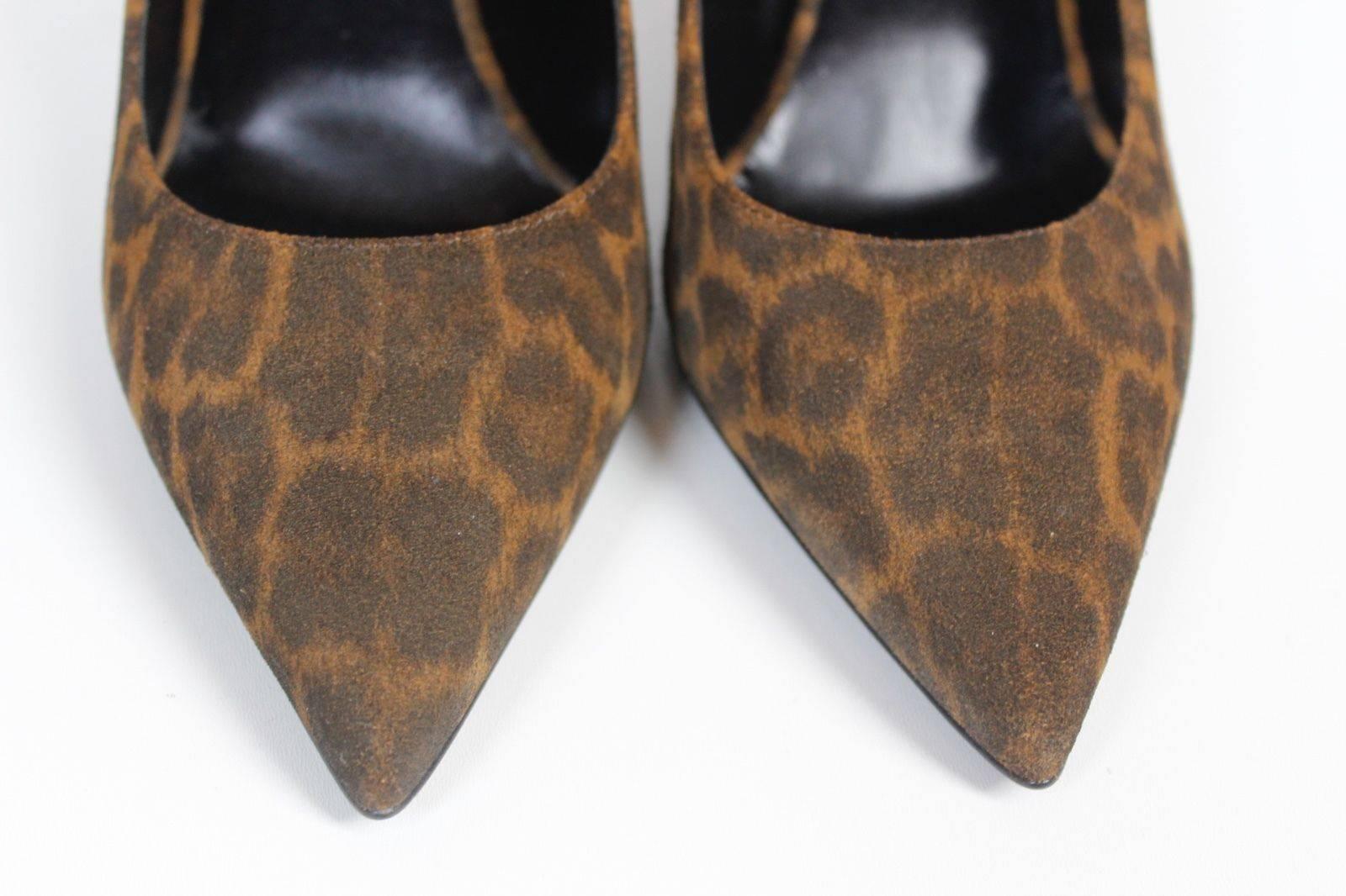 Brown Saint Laurent Paris Leopard-Print Leather Pumps Heels 37.5 UK 4.5  For Sale