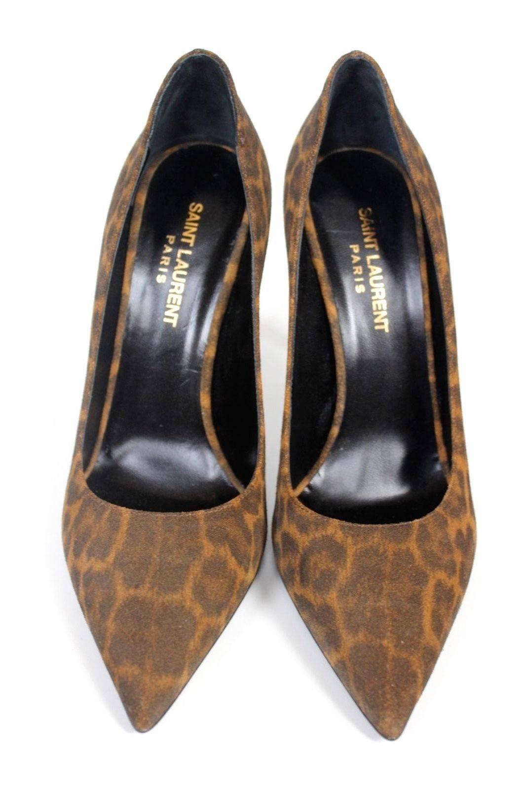 Women's Saint Laurent Paris Leopard-Print Leather Pumps Heels 37.5 UK 4.5  For Sale