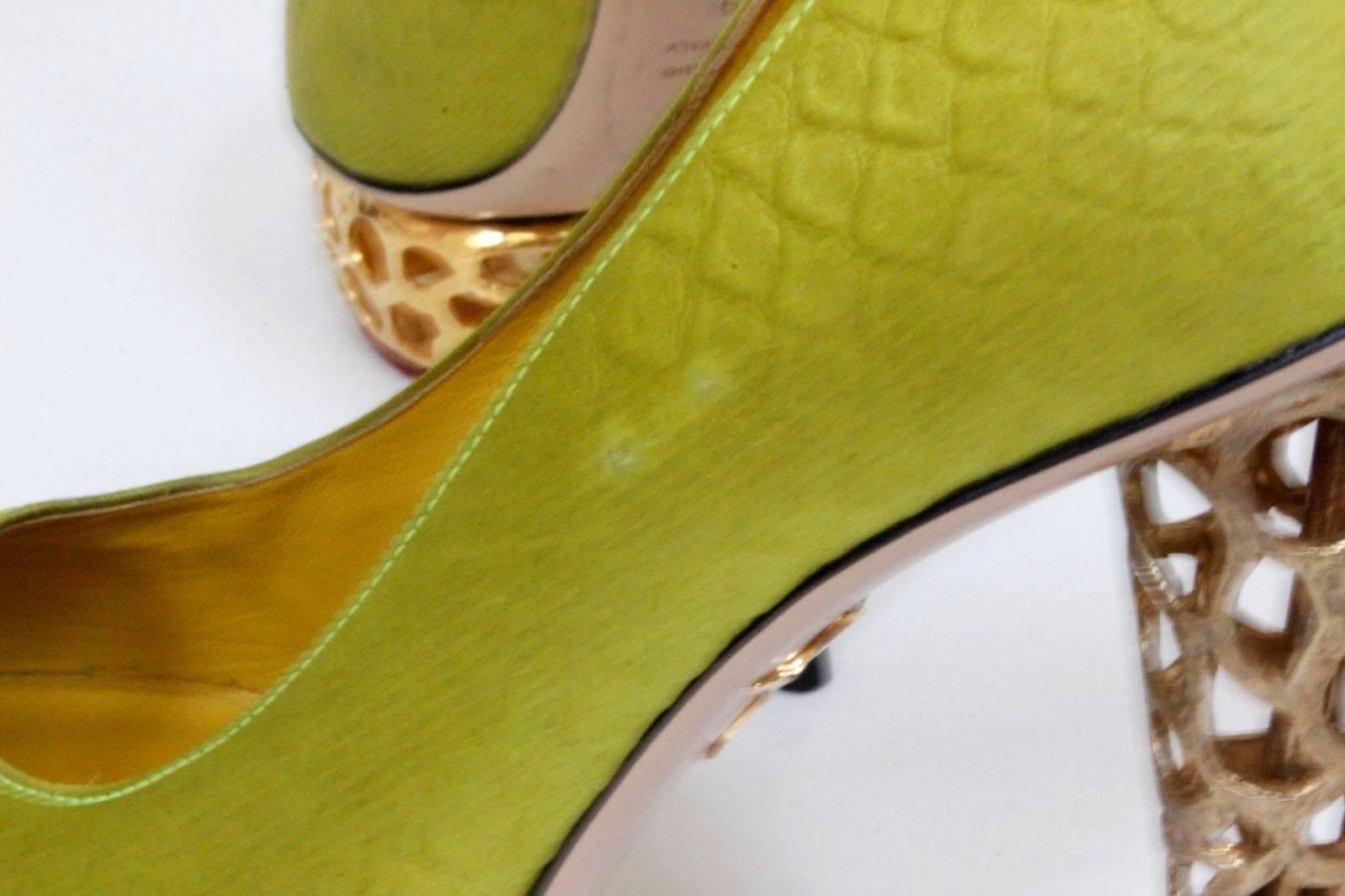 Women's New CHARLOTTE OLYMPIA Chartreuse 'Objets D'Art' pumps 38-39 uk 5-6   For Sale