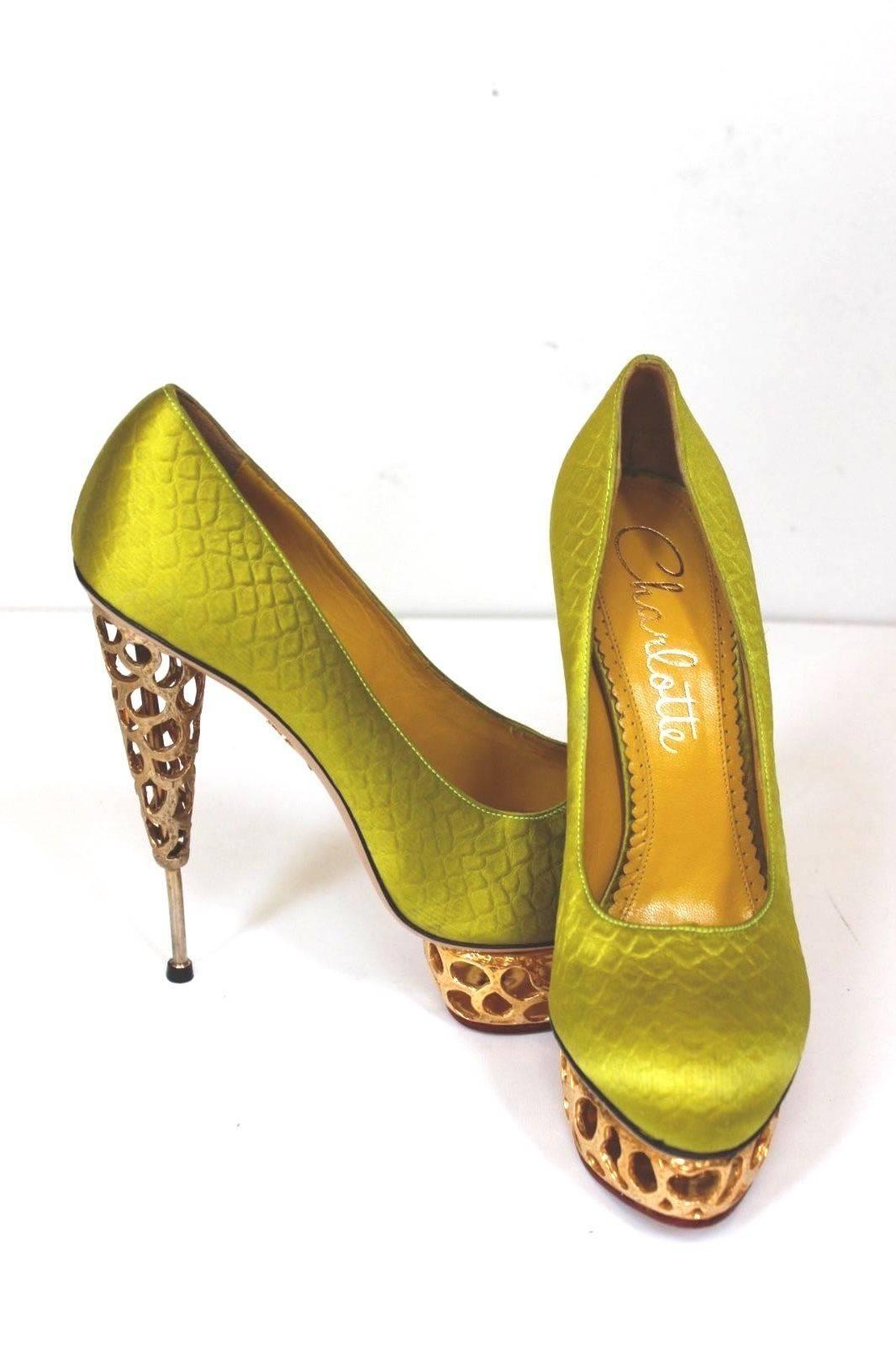 Brown New CHARLOTTE OLYMPIA Chartreuse 'Objets D'Art' pumps 38-39 uk 5-6   For Sale