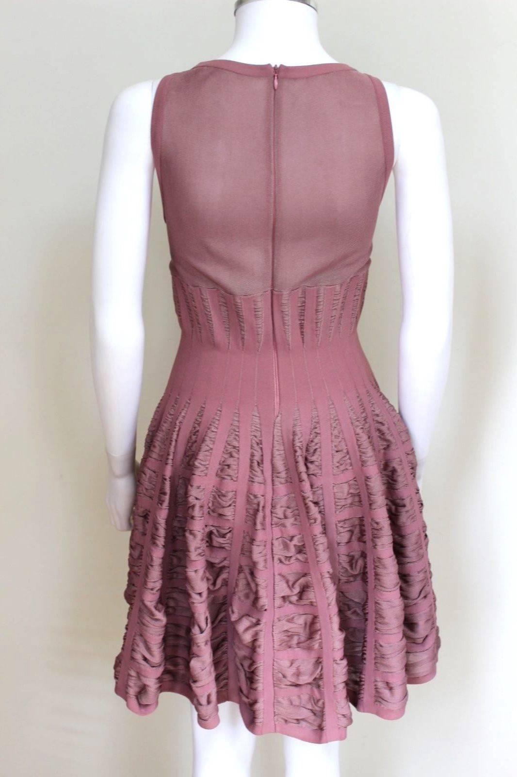 ALAIA Mauve Ribbed Flounce Dress F 38 uk 8-10   In Excellent Condition In London, GB