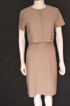 Alaia Dusky Beige Chevron Stretch Knit Dress with Matching Top  F42 uk 12