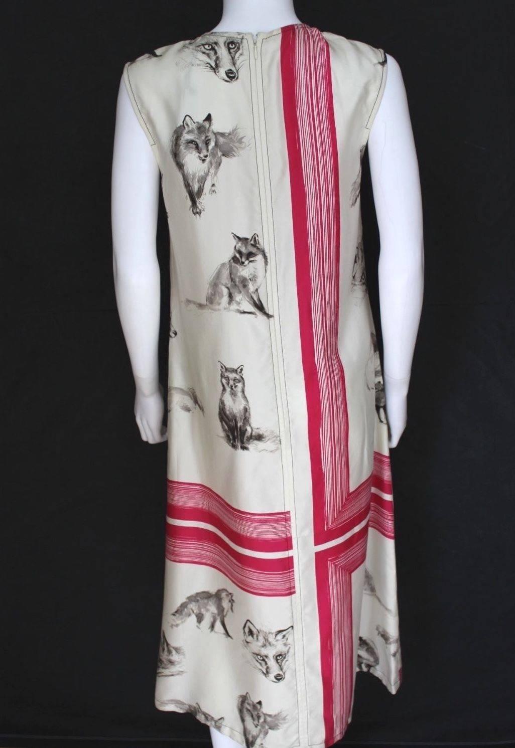 New Celine 2015 Silk Fox Print Dress F 38 uk 10 
Sleeveless silk dress with fox print and pink stripes 
Perfect for this summer , loose fit 
Length 46 inches, chest 18.5 inches across, waist 18 inches, hips 21 inches across laid flat
Excellent new
