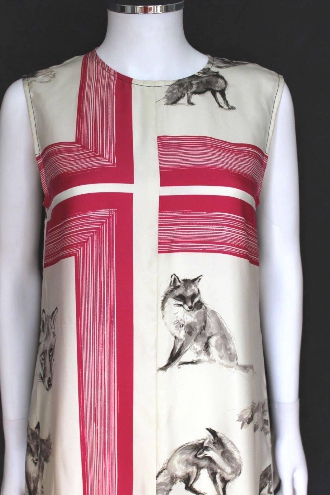 New Celine 2015 Silk Fox Print Dress F 38 uk 10  In New Condition In London, GB