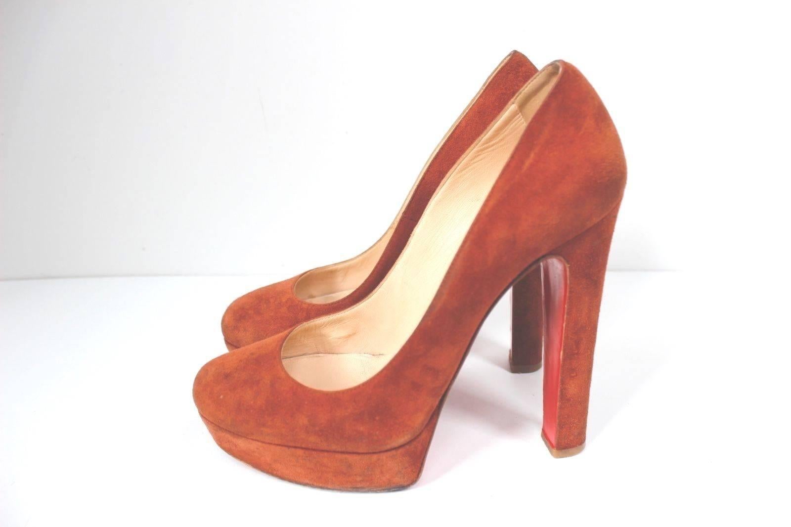 Women's Christian Louboutin Suede Autumn Orange Rust Heels 39 uk 6   For Sale