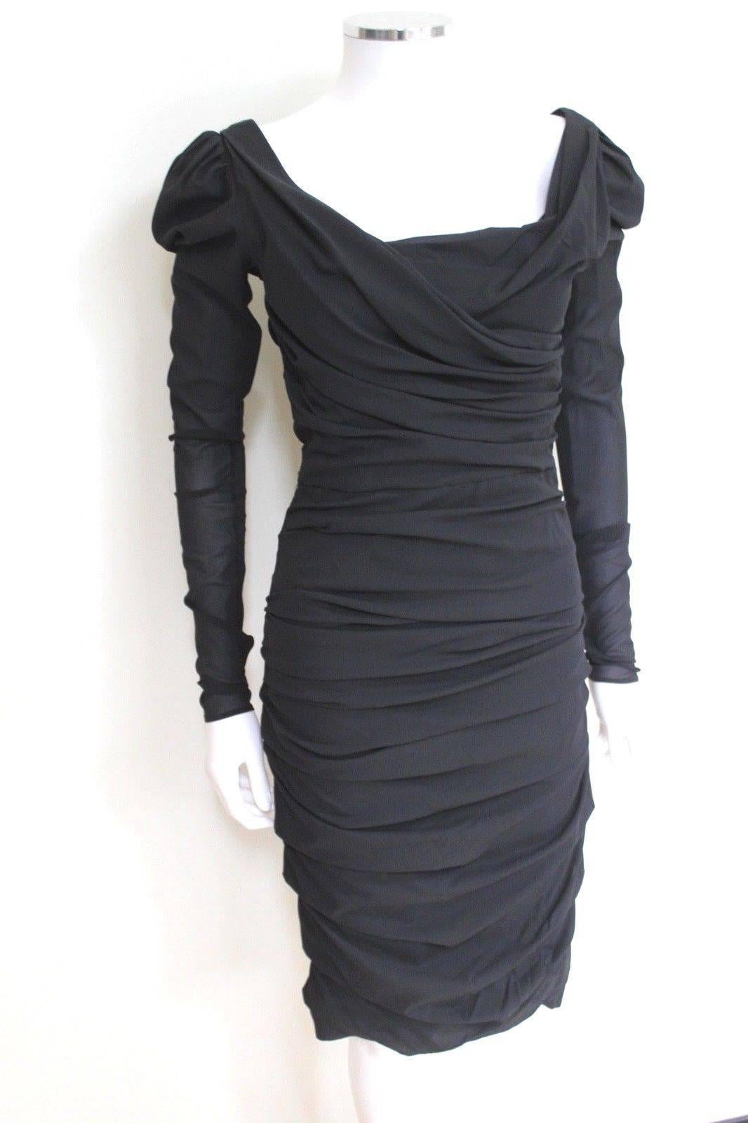 Dolce and Gabbana Black Sheer Rushed Dress It 40 uk 8   1