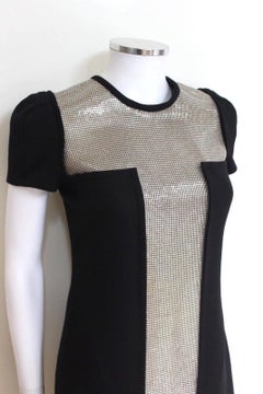 Versace Chainmail-paneled wool-blend black dress 42 uk 10