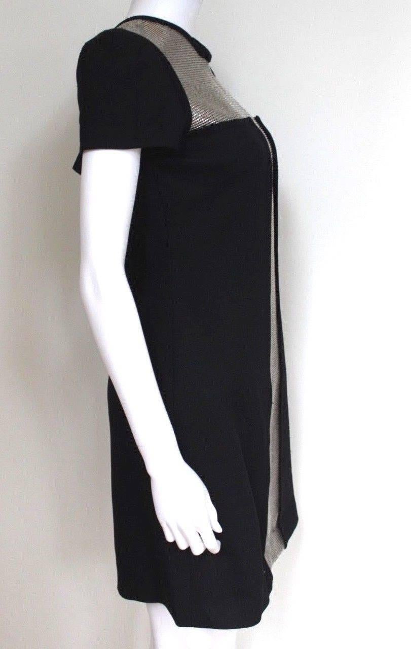 Noir Versace Robe noire en laine mélangée avec panneaux en cotte de mailles 42 uk 10 en vente