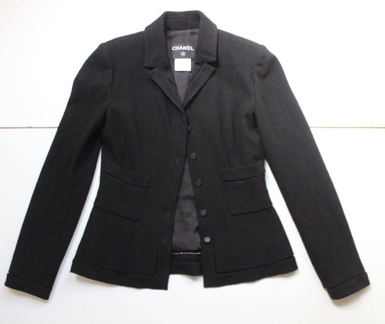 Chanel Black Classic Skirt Suit Jacket F38 uk 10  For Sale 3