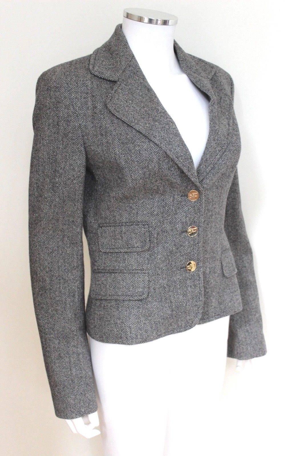 Gray DOLCE & GABBANA Herringbone Tweed Grey Blazer Jacket It 42 Uk 10  For Sale