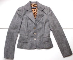 DOLCE & GABBANA Herringbone Tweed Grey Blazer Jacket It 42 Uk 10