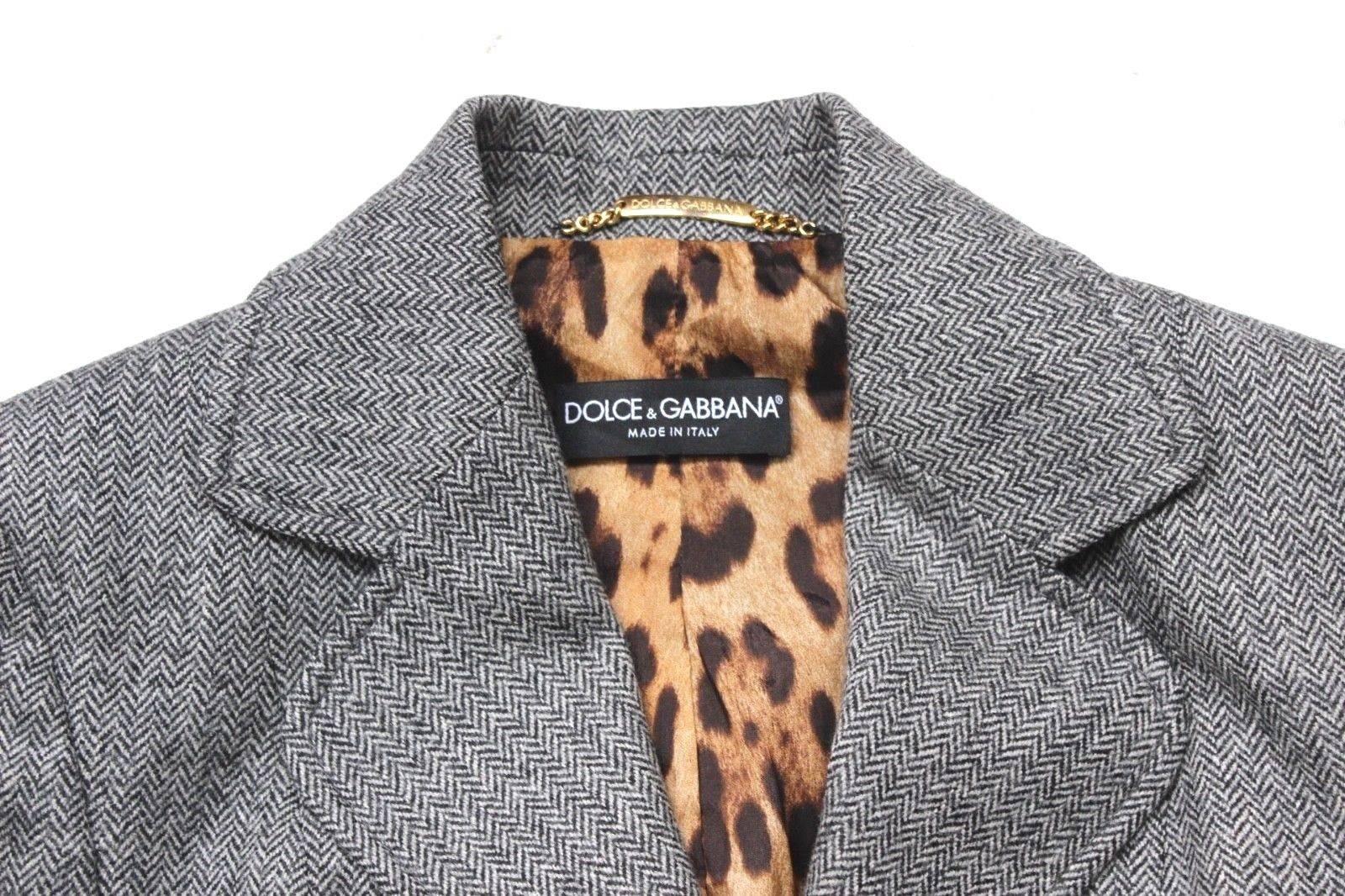 DOLCE & GABBANA Herringbone Tweed Grey Blazer Jacket It 42 Uk 10  For Sale 2