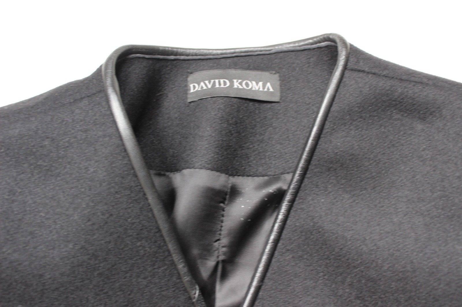 New DAVID KOMA Leather Wool Fur Woven Detail Coat UK 10   For Sale 2