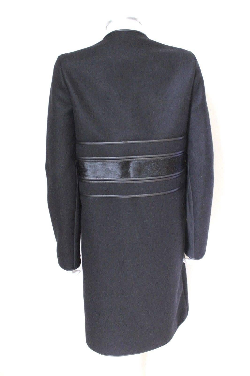 New DAVID KOMA Leather Wool Fur Woven Detail Coat UK 10   For Sale 3