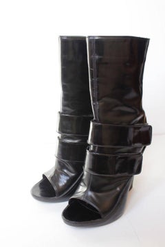 Givenchy Black Patent Leather Wedge Midi Boots 40.5 uk 7.5