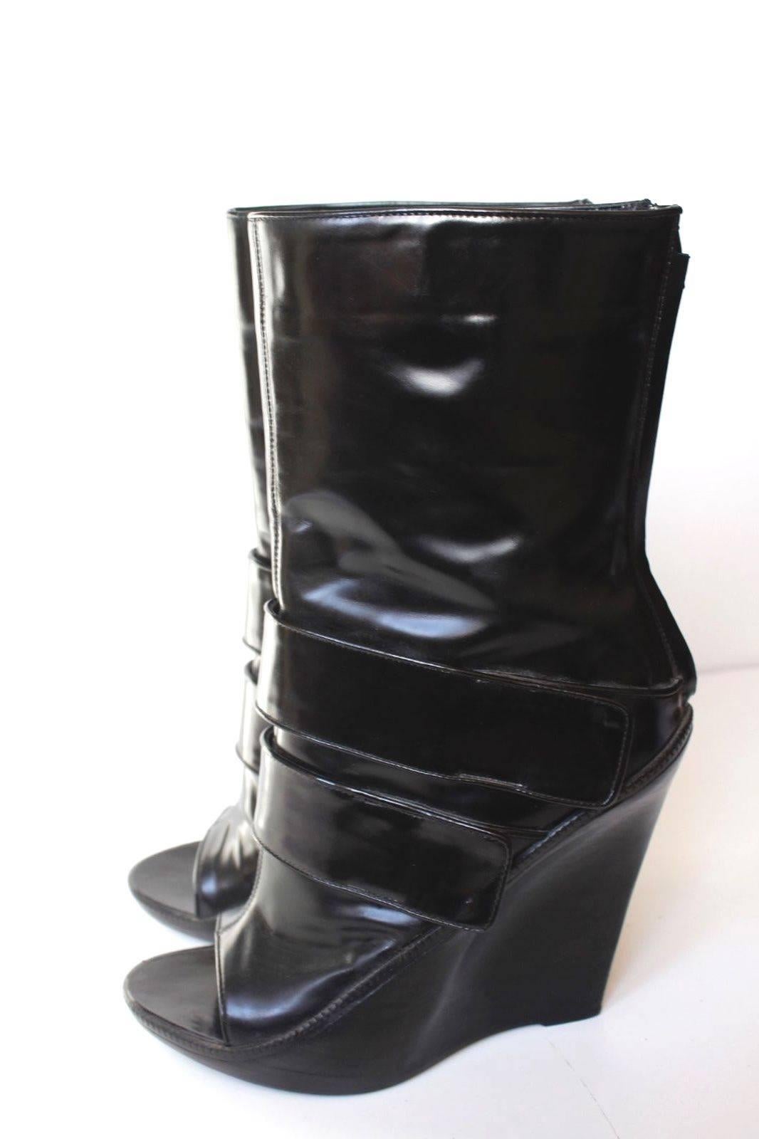 Women's Givenchy Black Patent Leather Wedge Midi Boots 40.5 uk 7.5  For Sale