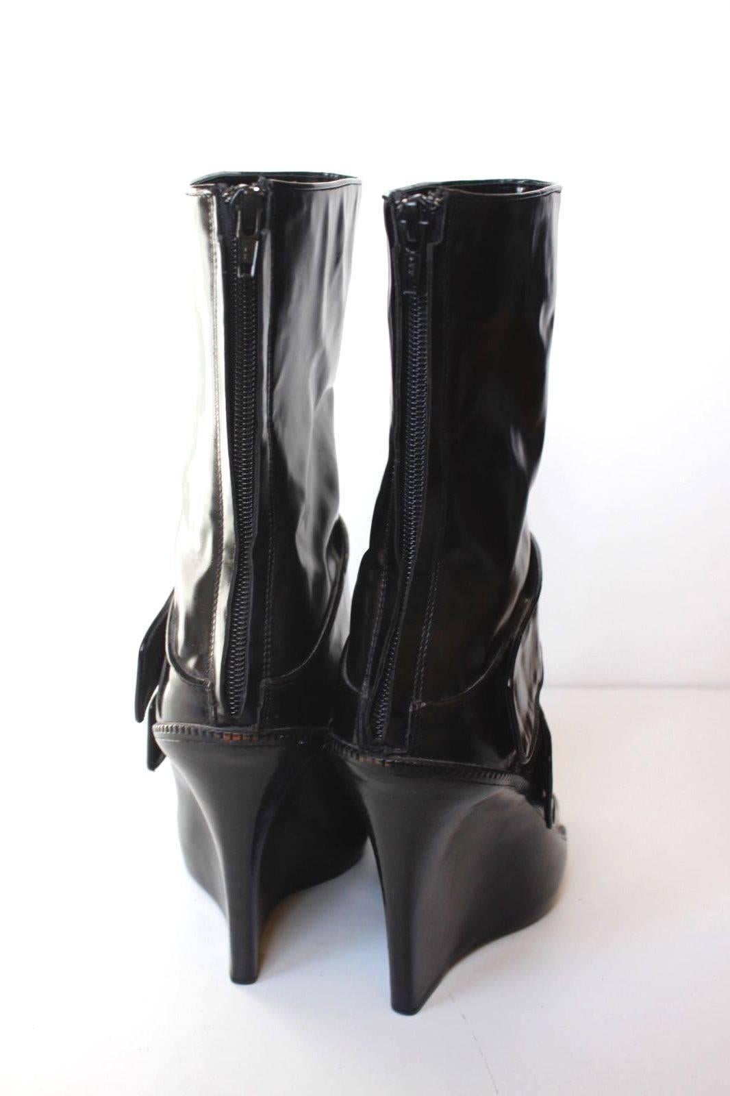 Givenchy Black Patent Leather Wedge Midi Boots 40.5 uk 7.5  For Sale 1