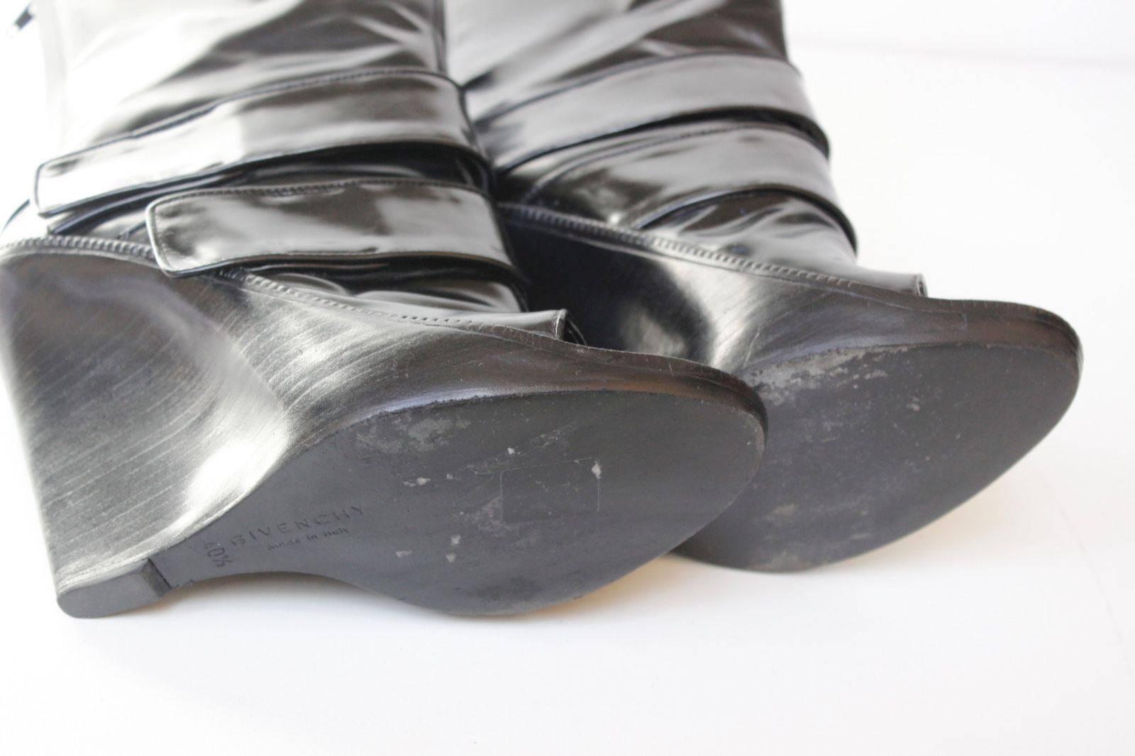 Givenchy Black Patent Leather Wedge Midi Boots 40.5 uk 7.5  For Sale 2