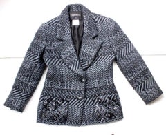 Authentic Chanel Blue Chevron Wool Sequin Jacket F 38 uk 10