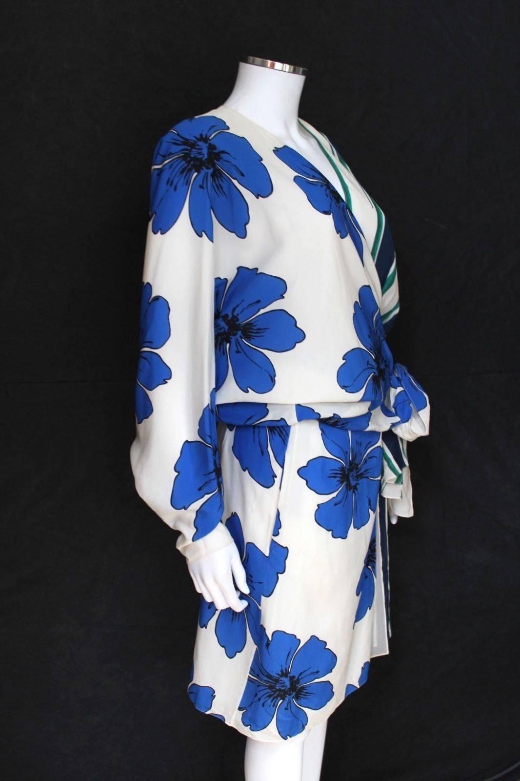 New Chloe Resort 2015 White Striped Floral Dress F 42 uk 12-14  In Excellent Condition For Sale In London, GB