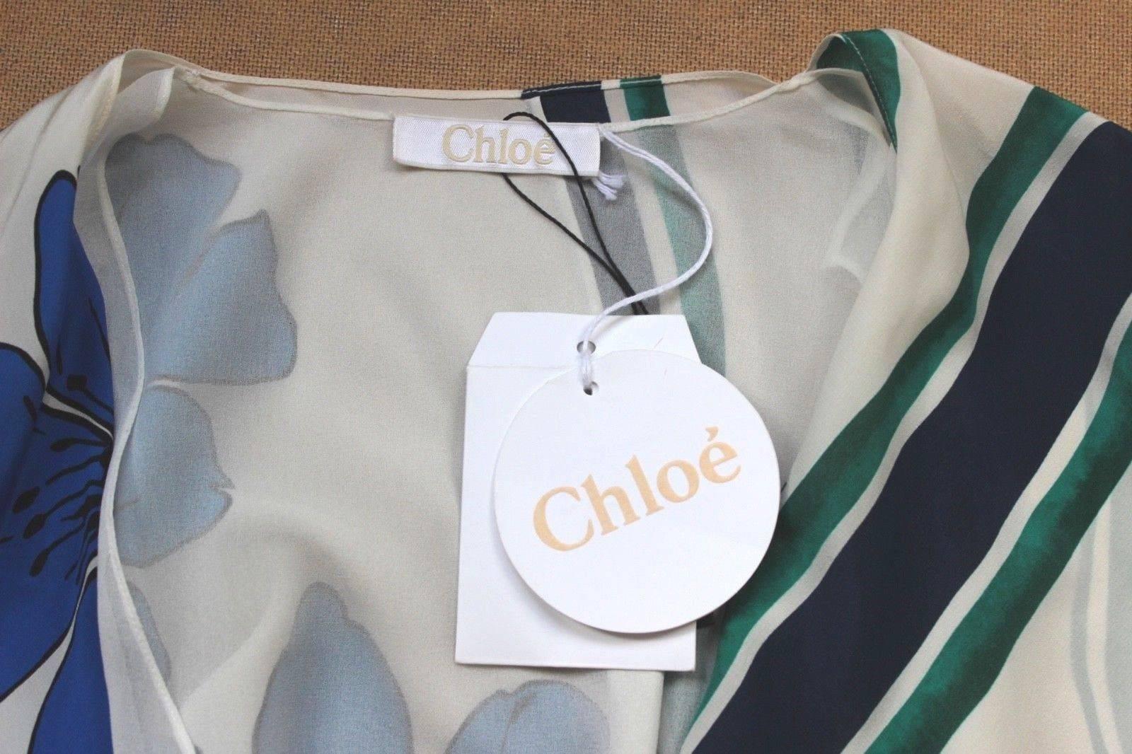 New Chloe Resort 2015 White Striped Floral Dress F 42 uk 12-14  For Sale 4