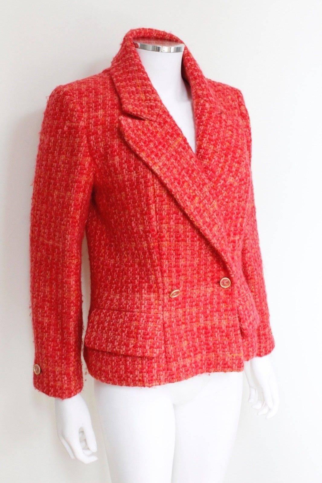 Authentic Chanel Red Tweed Jacket F 40 uk 12 In Excellent Condition For Sale In London, GB