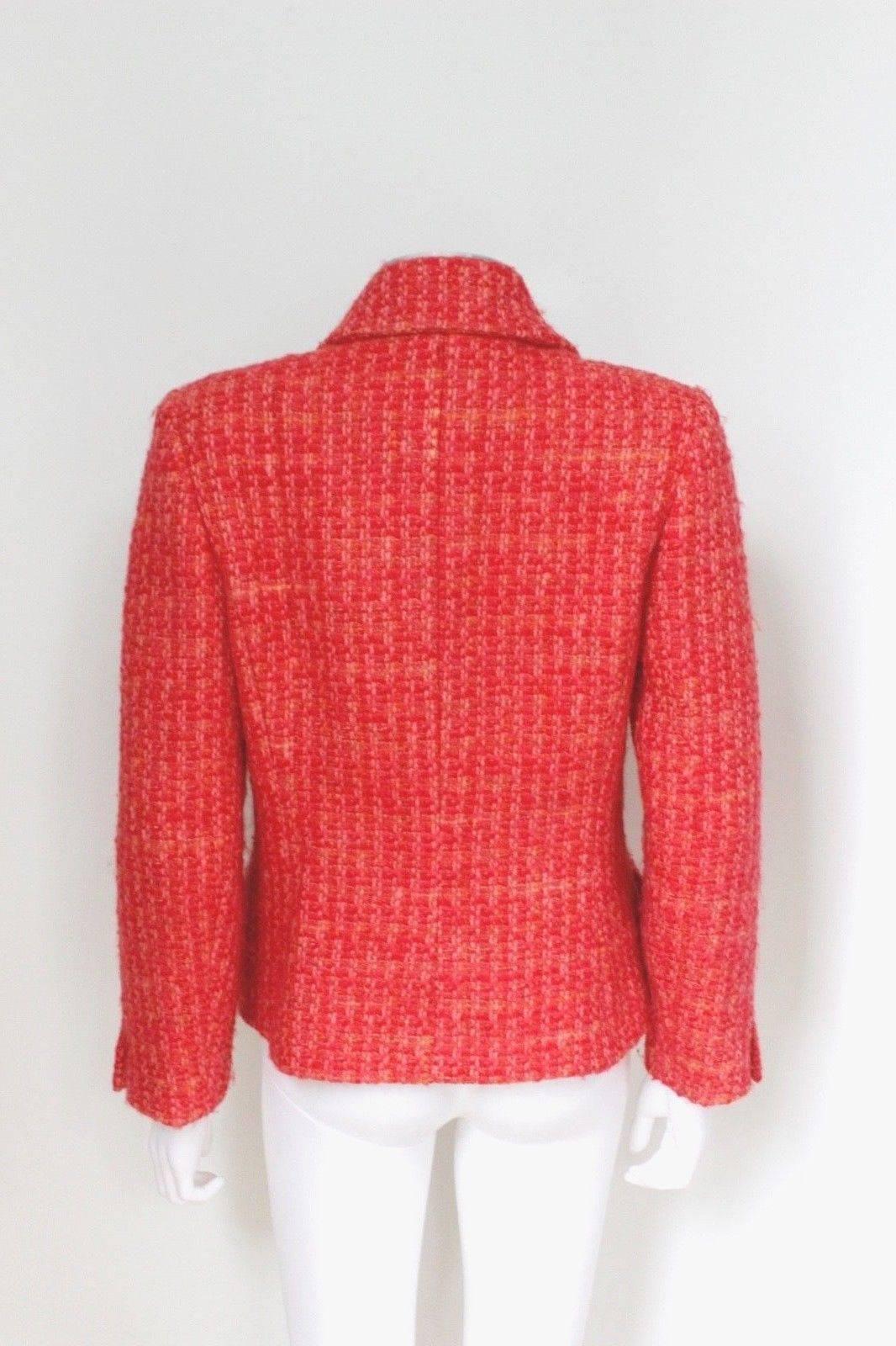 Authentic Chanel Red Tweed Jacket F 40 uk 12 For Sale 1