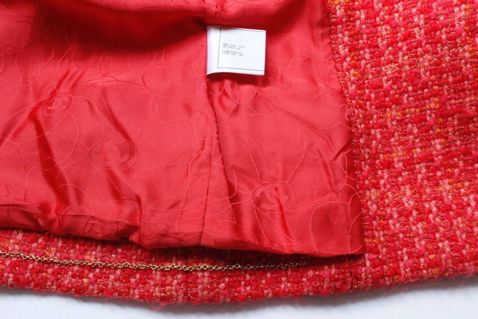 Authentic Chanel Red Tweed Jacket F 40 uk 12 For Sale 4