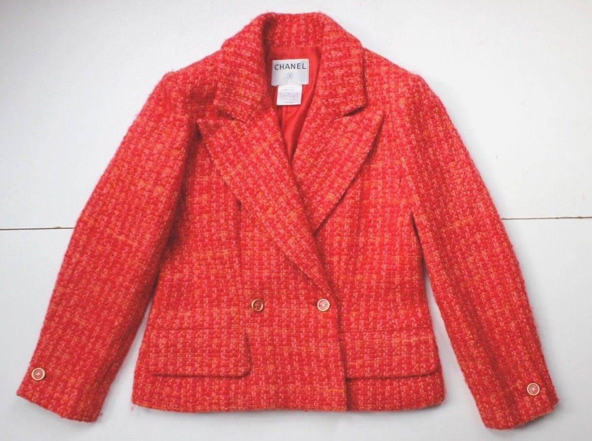 Authentic Chanel Red Tweed Jacket F 40 uk 12   For Sale 2