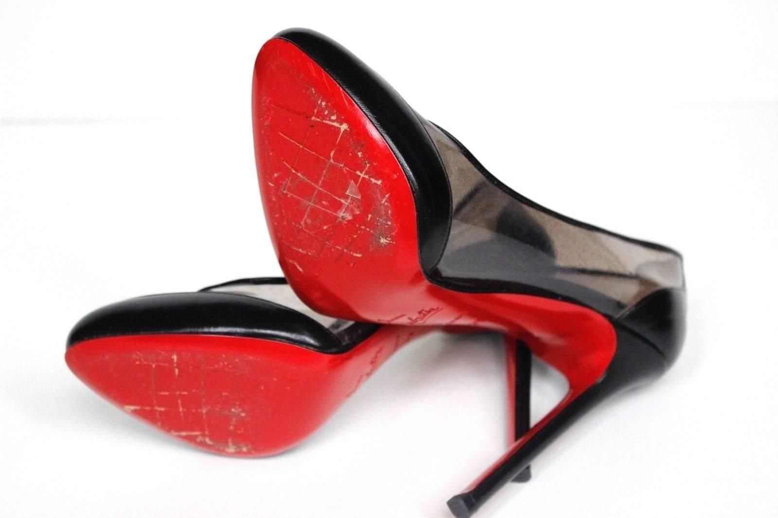 Christian Louboutin Black Pumps Heels 37 uk 4 
A must-have brand for every fashionista.
Black leather heels with semi sheer trim 
Excellent pre owned condition, Worn only on a catwalk show, hence the scratches to the sole to prevent the models