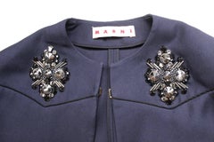 £1300 Marni Embellished Crystal Beaded Navy Coat It 40 UK 8