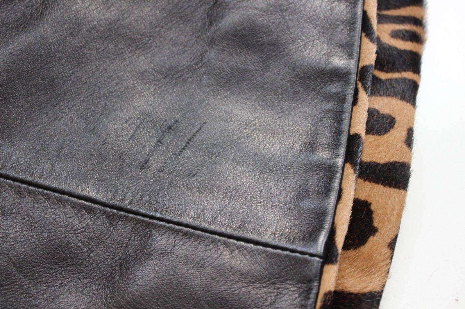 Jitrois Black Leather Leopard Fur Trim Jacket 40 uk 12 Black leather jacket with For Sale 6