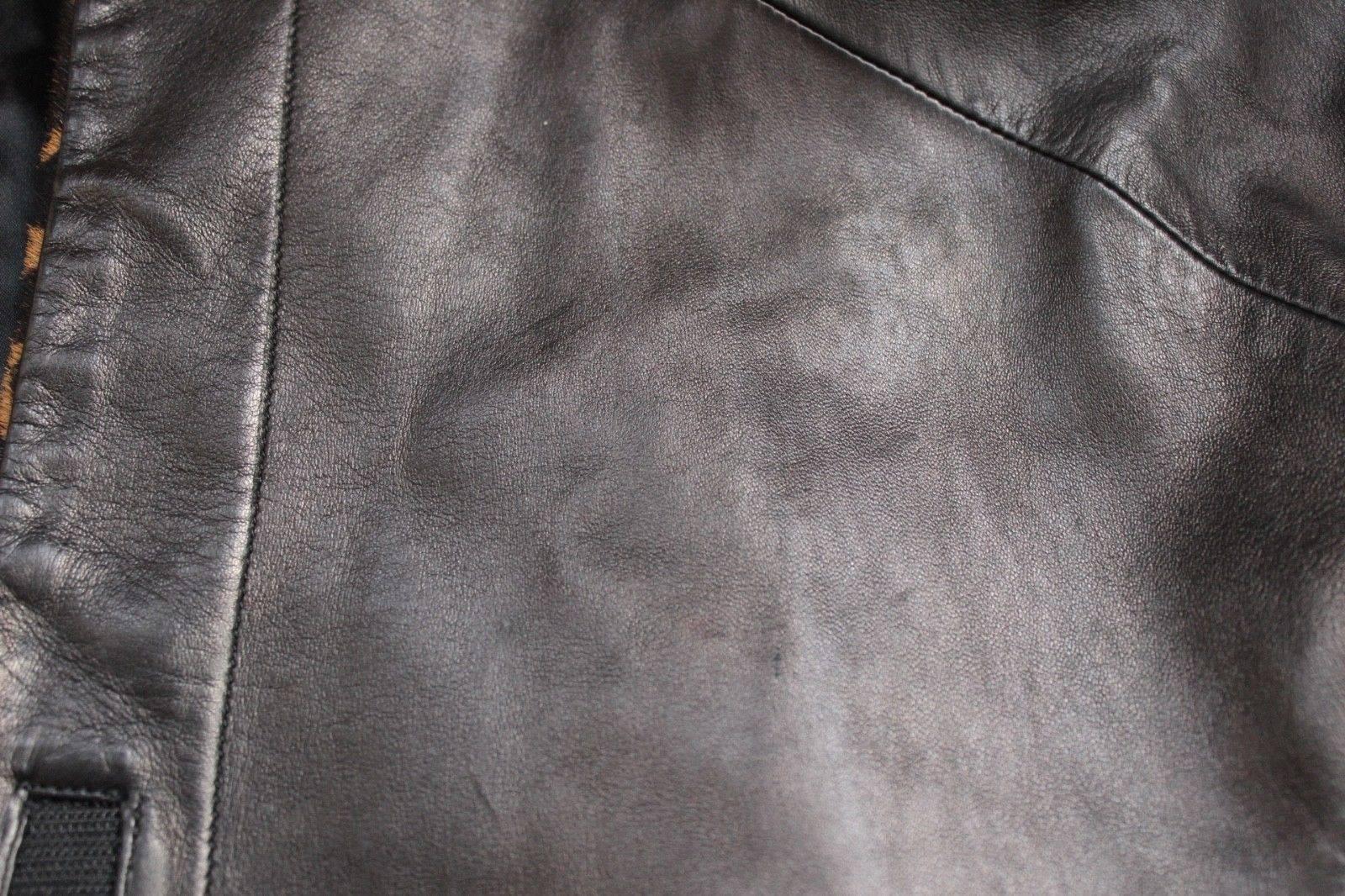 Jitrois Black Leather Leopard Fur Trim Jacket 40 uk 12 Black leather jacket with For Sale 3