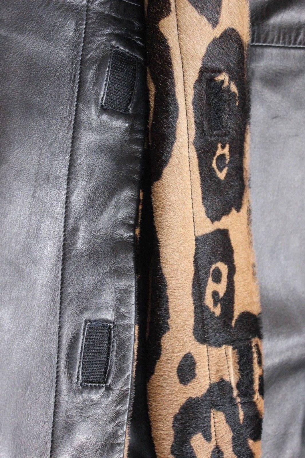 Jitrois Black Leather Leopard Fur Trim Jacket 40 uk 12 Black leather jacket with For Sale 5